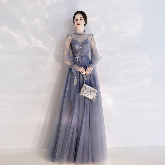 Cute tulle long sleeve prom dress  8164