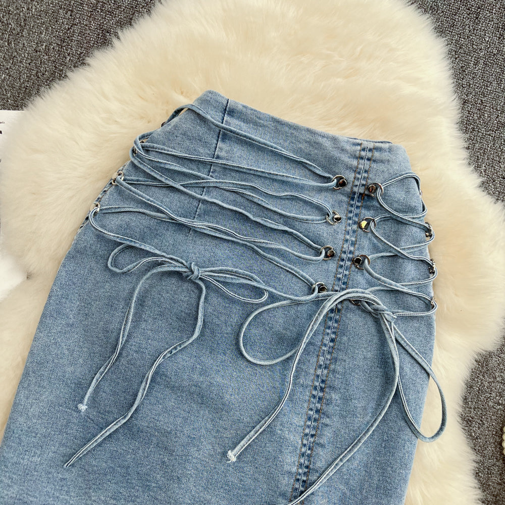 High waist slim A-line skirt versatile Hip Wrap short skirt  11273