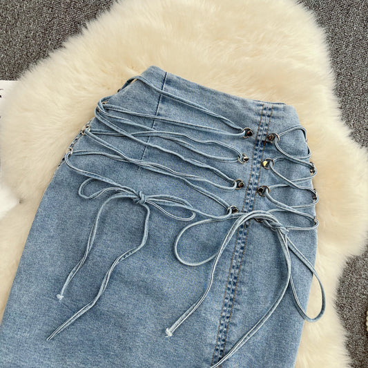 High waist slim A-line skirt versatile Hip Wrap short skirt  11273