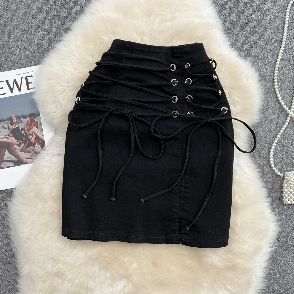High waist slim A-line skirt versatile Hip Wrap short skirt  11273