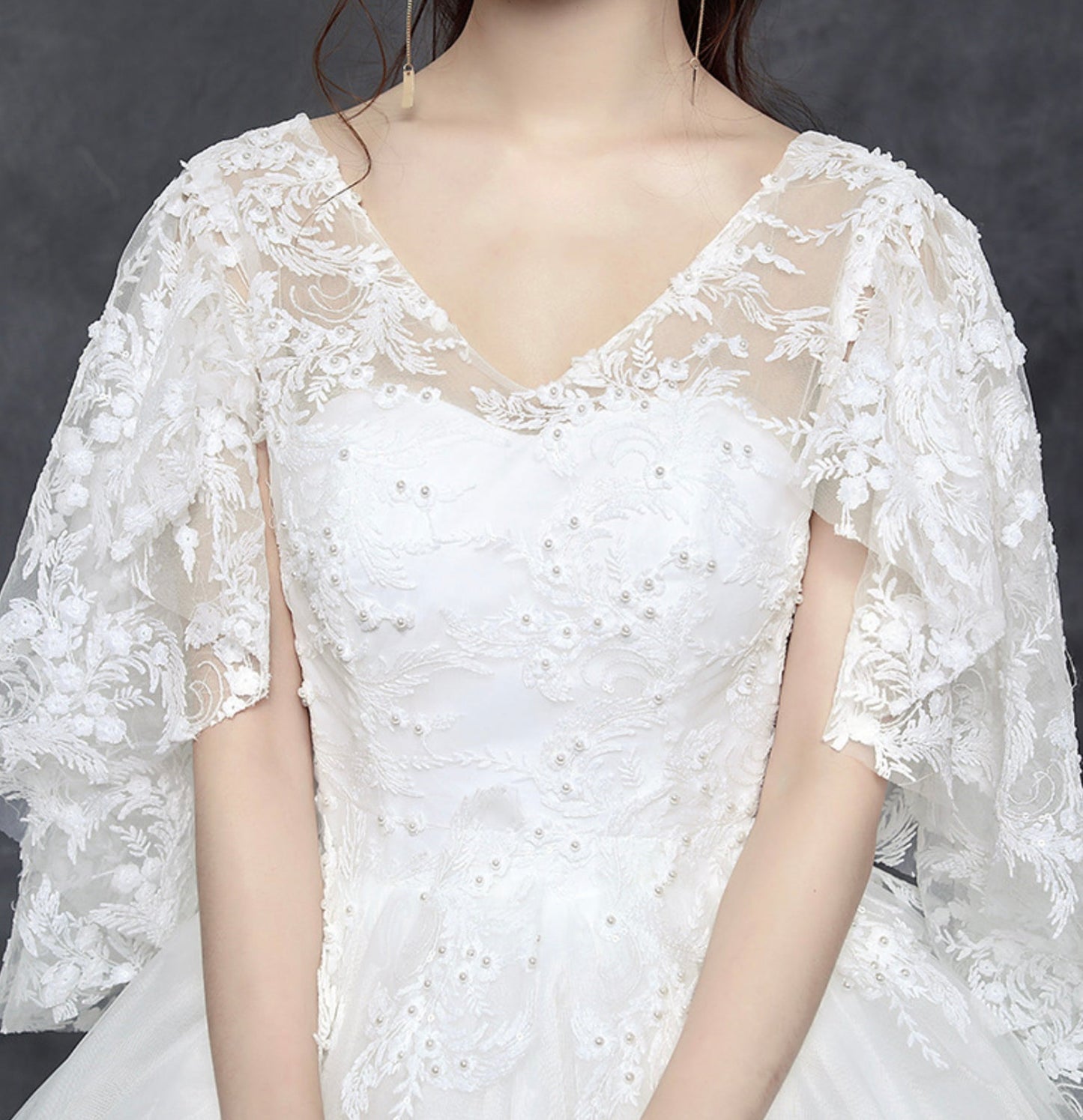 White v neck lace long prom gown evening gown  10033