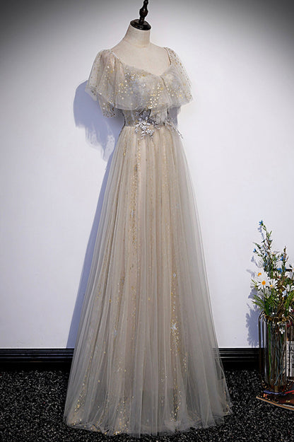 Cute tulle sequins long prom dress evening dress  10180