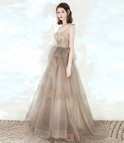 Cute tulle sequins long prom dress A line evening dress  10546