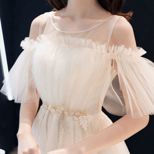 Cute champagne tulle prom dress evening dress  8338