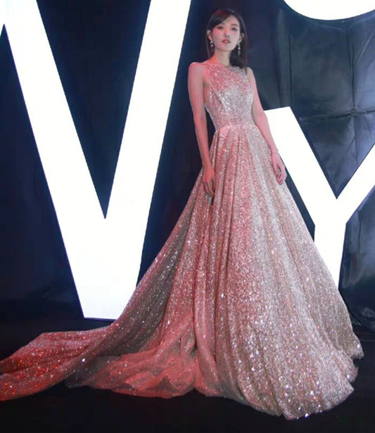 Shiny sequins long ball gown dress formal dress  8649