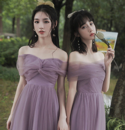 Purple tulle short prom dress party dress  10042