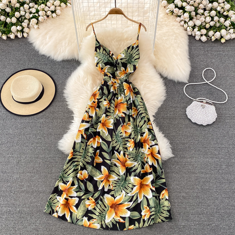 Cute V Neck Floral Dress With Bow Fashion Dress  10790