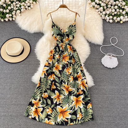 Cute V Neck Floral Dress With Bow Fashion Dress  10790