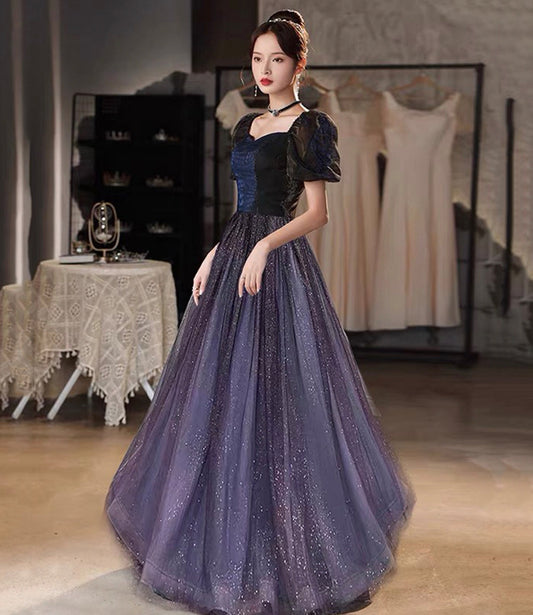 Cute tulle long A line prom dress evening gown  10096