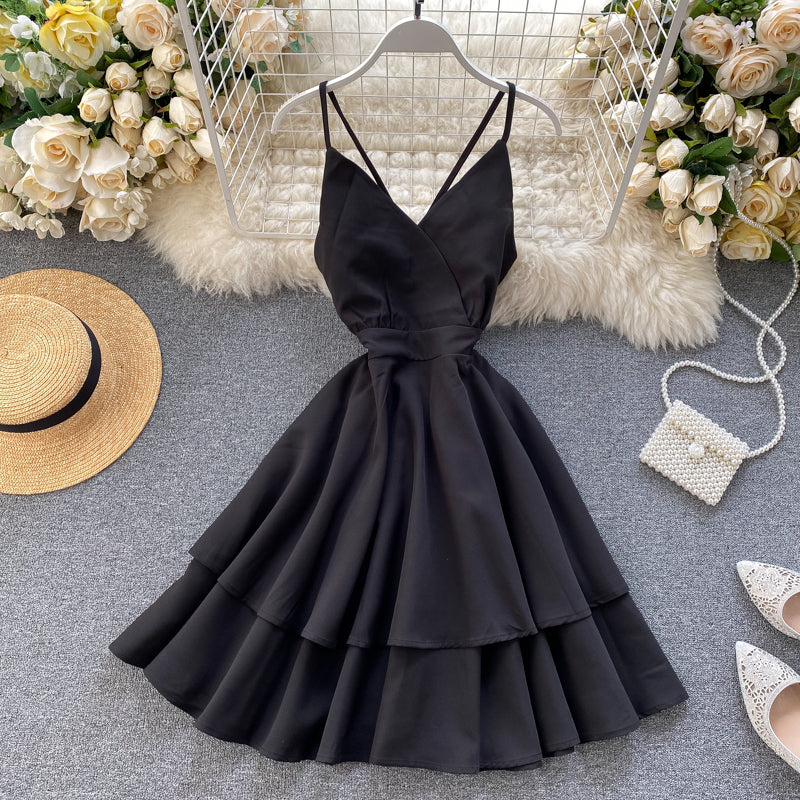 Cute V Neck Short Dress A Line Fashion Dresses  10876