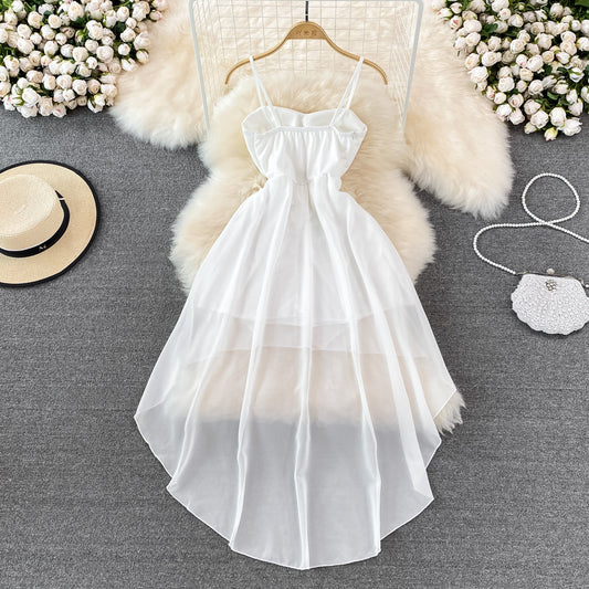 White irregular strapless dress summer  11004