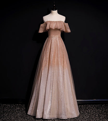 A line tulle sequins long prom dress evening dress  8541