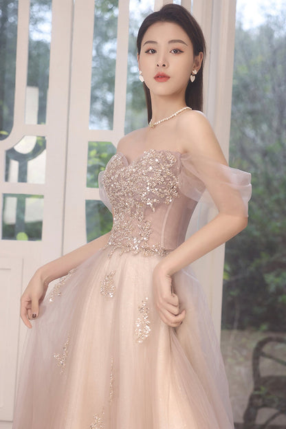 Stylish tulle sequins long prom dress evening dress  8714