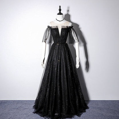 Black Shiny Elegant Fashion Tulle Long Sequin Ball Gown Evening Dress 8092