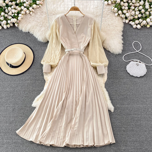 Elegant V Neck Long Sleeve Dress A Line Fashion Dress  10913