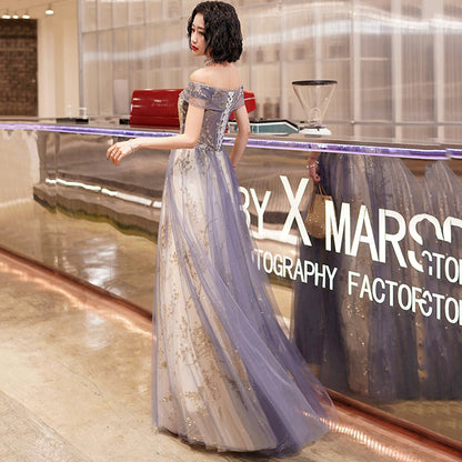 Cute tulle sequins long prom dress evening dress  8998