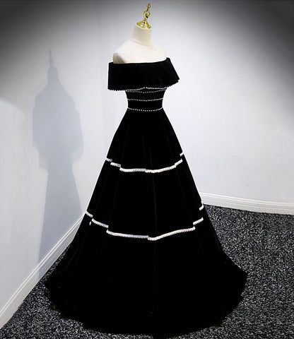 Black velvet long prom dress black evening gown  10157