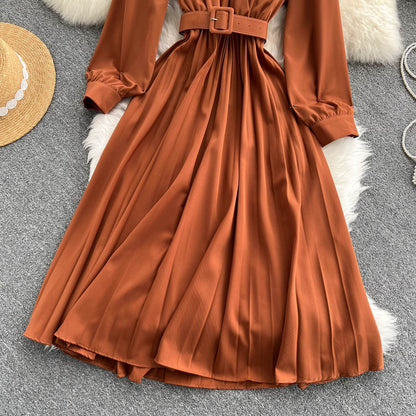 Simple V Neck Long Sleeve Dress A Line Fashion Dress  10946