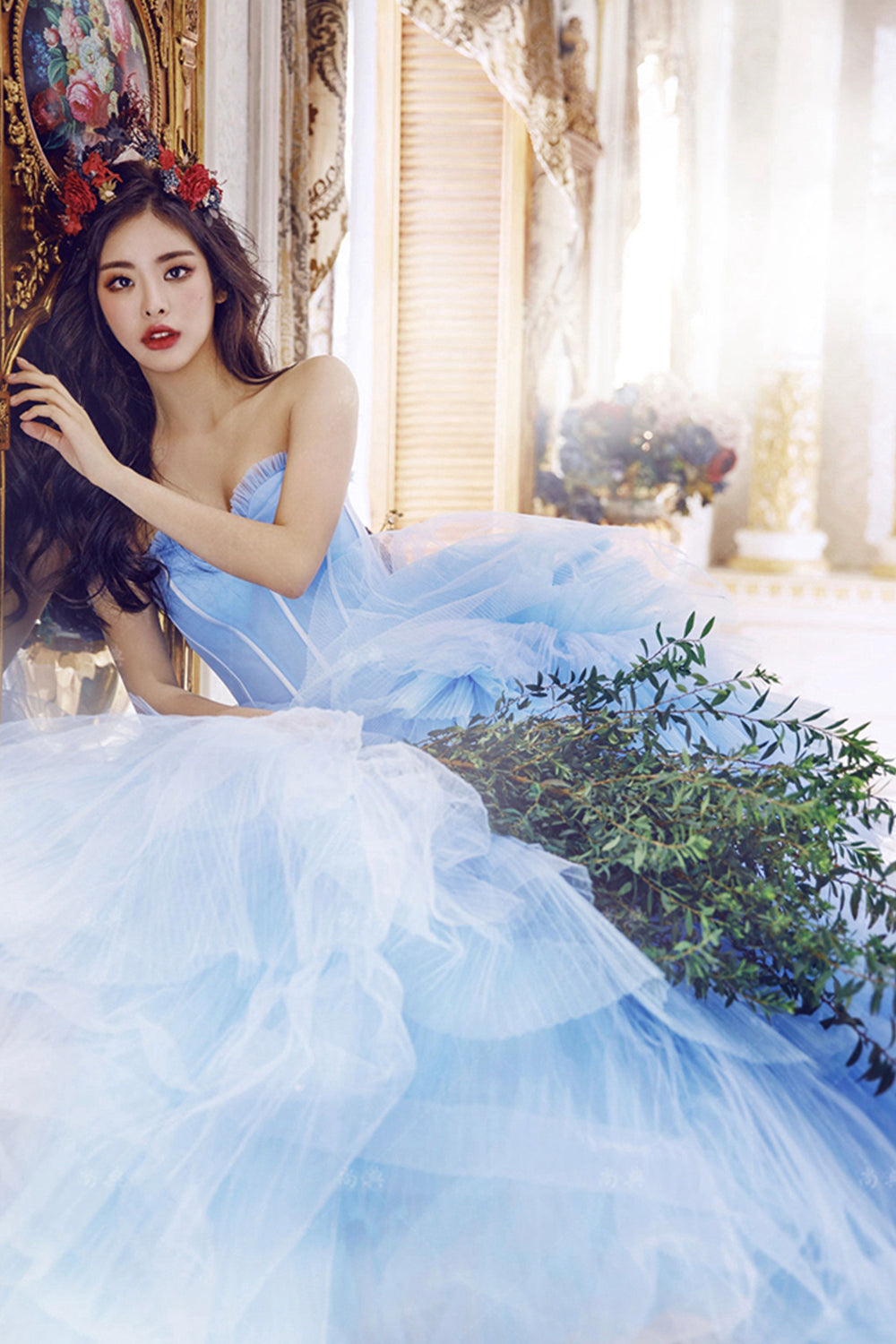 Amazing tulle long prom dress blue evening dress  8516