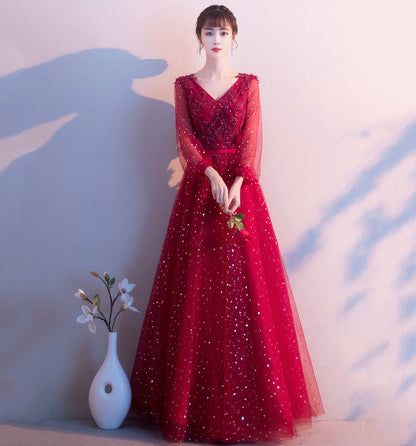 Cute tulle lace long prom dress A line evening gown  10014