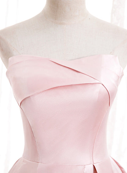 Pink satin long prom dress pink evening dress  8550
