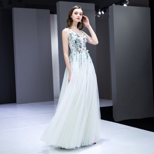 Elegant v neck tulle beads ball gown  8197