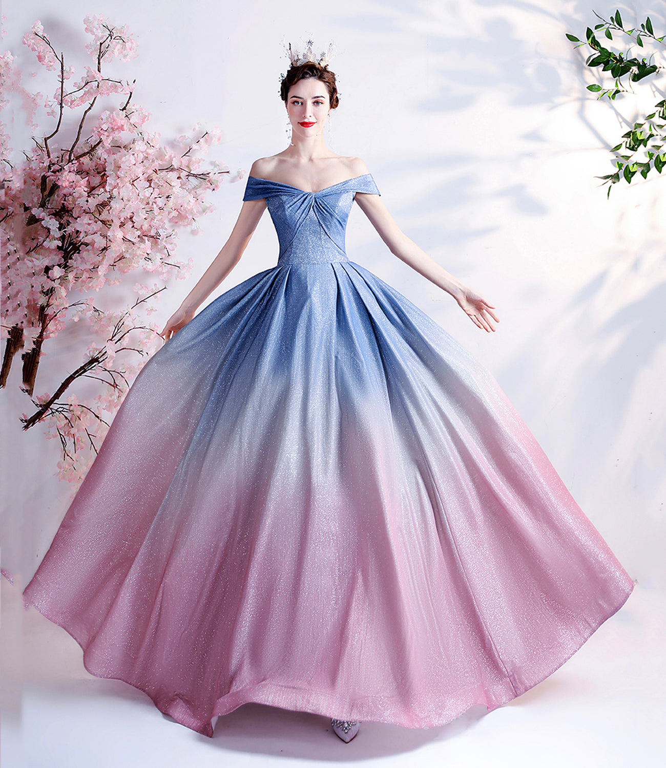 Stylish blue gradient long A line prom dress blue evening dress  8772