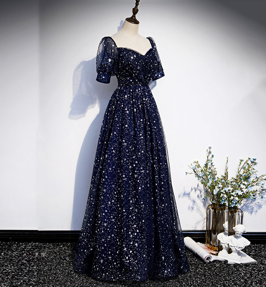 Blue tulle long prom dress blue evening dress  8425