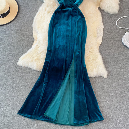 Sexy V Neck Velvet Long Dress Fashion Dress  10782
