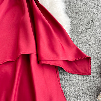 Red V Neck Short Dress Fashion Dress  10939