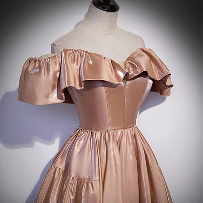 Cute satin long prom dress A line evening gown  10179