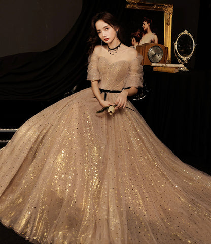 Cute tulle long prom dress A line evening gown  10177