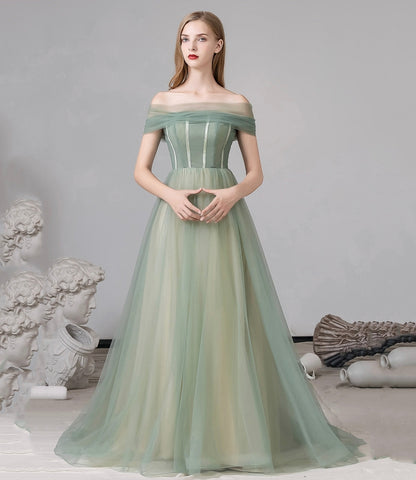 Cute tulle long A line prom dress evening dress  8791