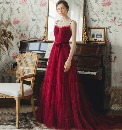 Cute tulle long A line prom dress evening gown  8947