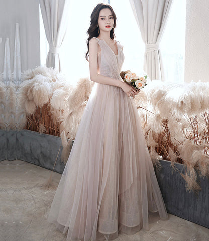 Elegant tulle long prom dress A line evening dress  10652