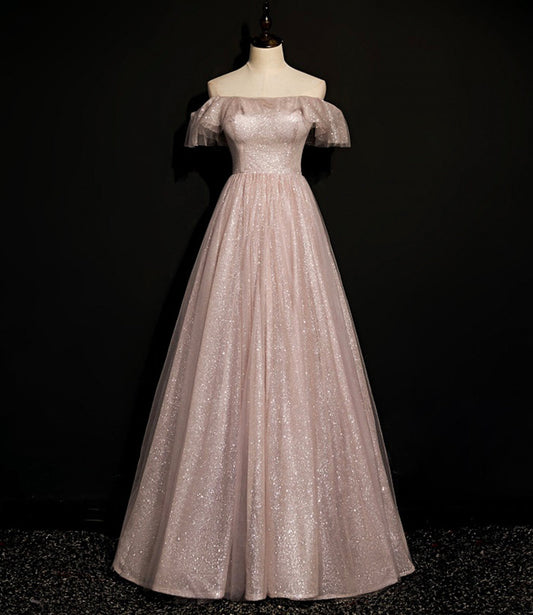 Shiny tulle sequins long A line prom dress evening dress  8700