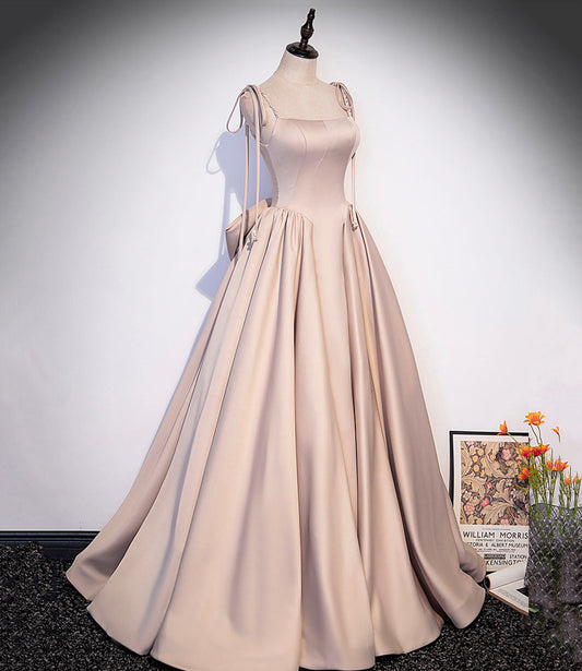 Cute satin long A line prom dress with bow  10404