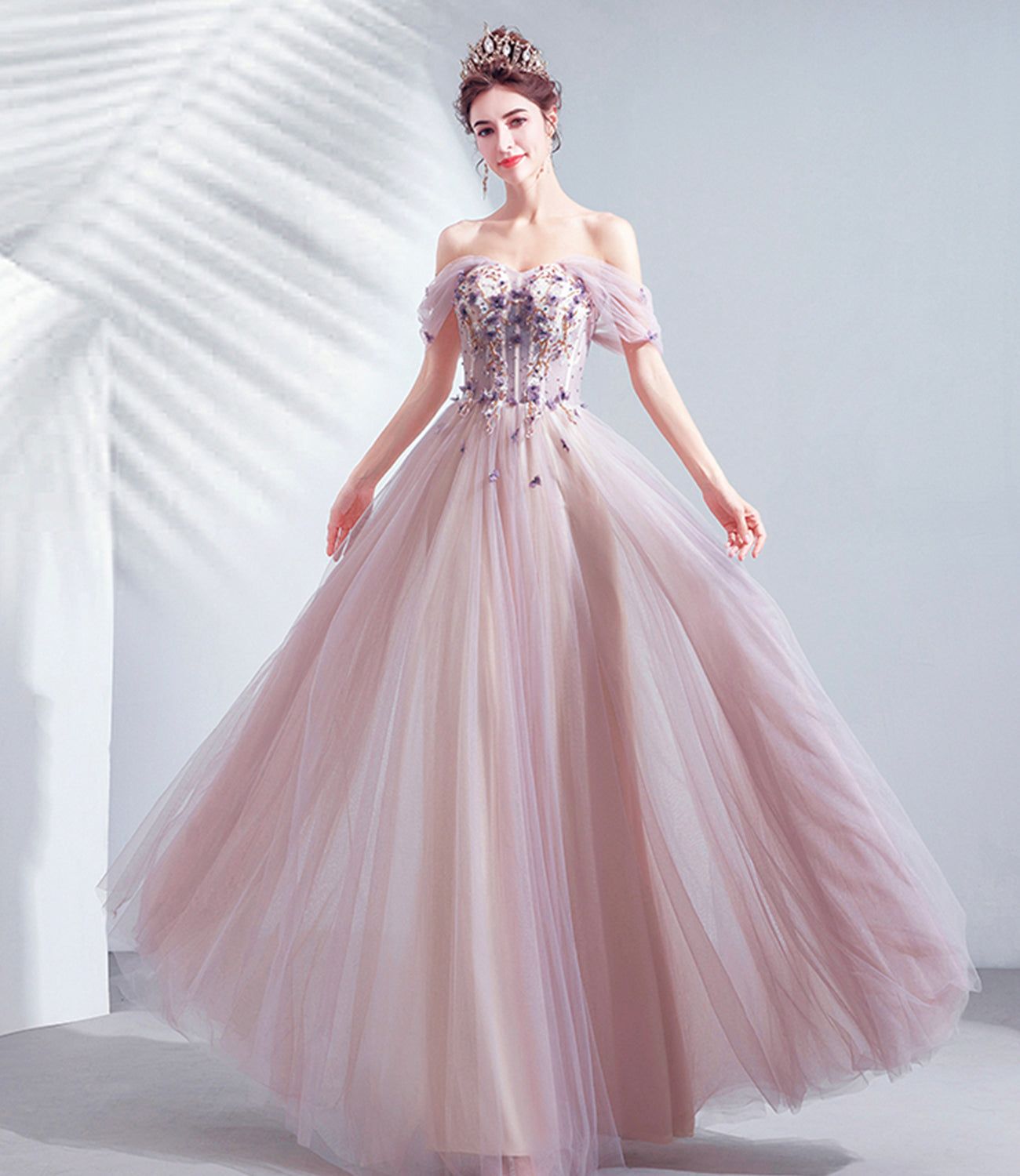 Cute tulle applique long A line prom dress evening dress  8730