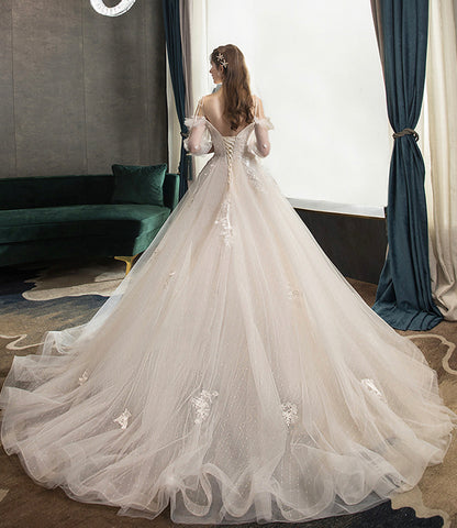 Cute tulle lace long prom dress A line evening dress  10573