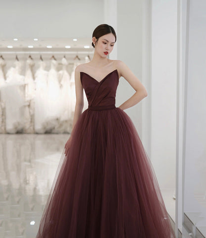 Cute tulle long prom dress A line evening gown  10561