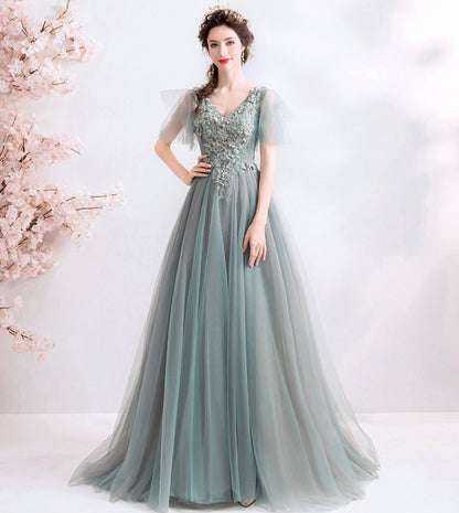 Elegant v neck lace long prom dress evening dress  8531