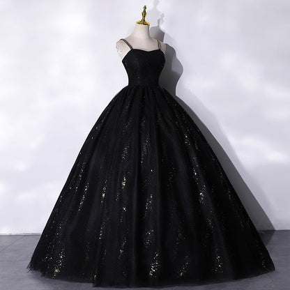 Black tulle long prom dress black evening gown  10066