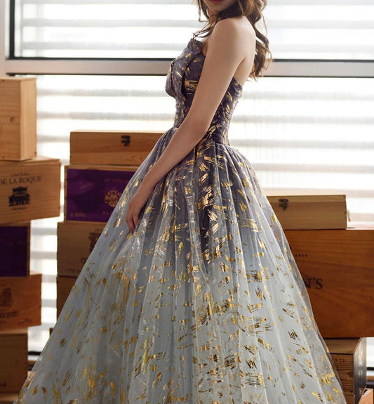 A line tulle long prom gown formal dress  8466