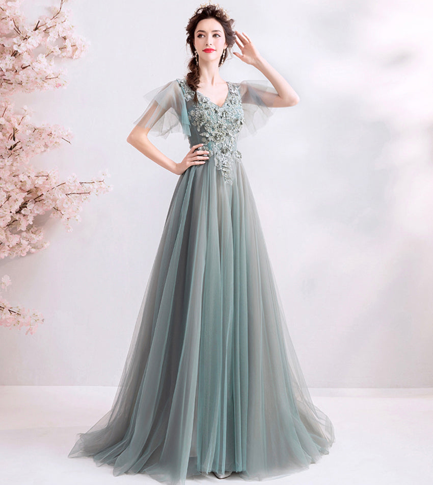 Elegant v neck lace long prom dress evening dress  8531