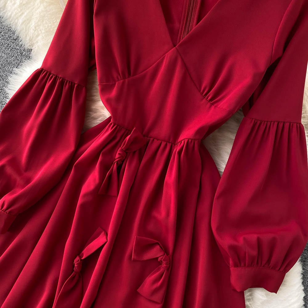 Cute V Neck Long Sleeve Dress A Line Fashion Dress  10858