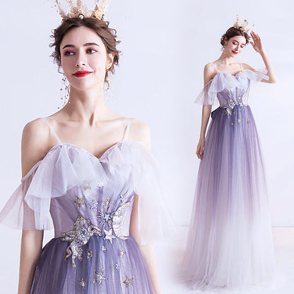 Purple tulle long A line prom dress evening dress  8769