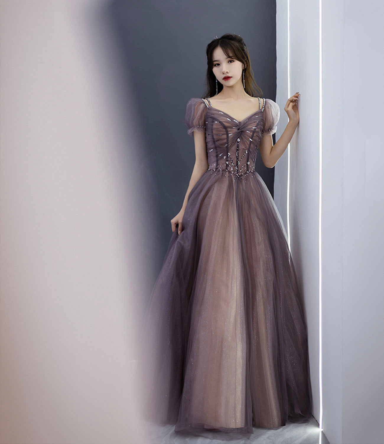 Cute tulle long prom dress A line evening gown  10280