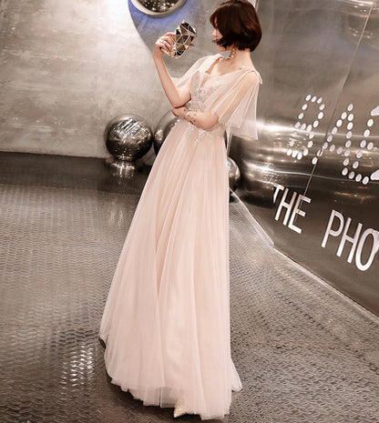 Stylish v neck tulle lace long prom dress formal dress  8535