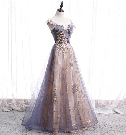 Cute tulle sequins long prom dress evening dress  10011