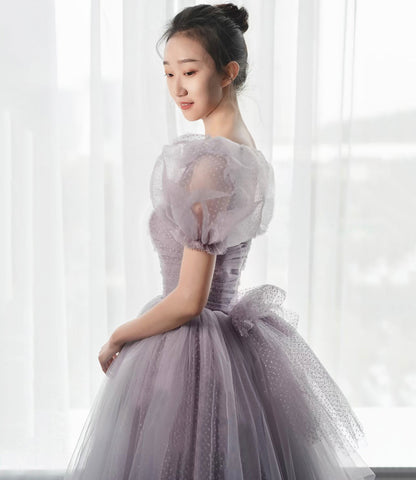 Purple tulle long prom dress A line evening gown  10308